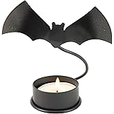 Primitives by Kathy Decorative Candle Holder, from Our Halloween Collection, with a Metal bat Cutout Attached to a Metal Piece, Gives Appearance of a Flying bat Above The Base and Candle