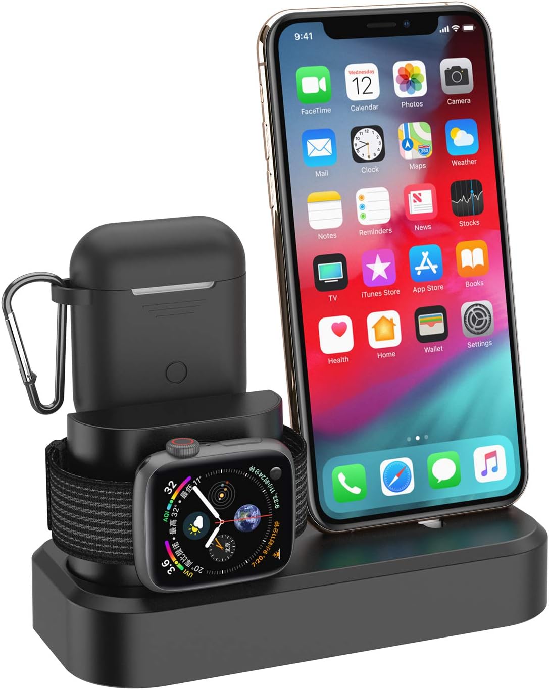 3 in1 Charger Dock Stand Station for Apple Watch iPhone Airpods Charging Stand Station Dock for Apple Watch Series 1 2 3 4 Airpods, iPhone Xs Xs Max Xr X 8 8 Plus 7 7 Plus 6 6 Plus