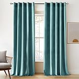 Woaboy Velvet Curtains 90 Inch Drop Teal 66 W Two Panels Eyelet Blackout