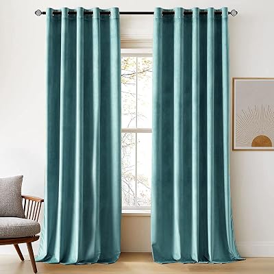 Woaboy Velvet Curtains 90 Inch Drop Teal 66 W Two Panels Eyelet Blackout