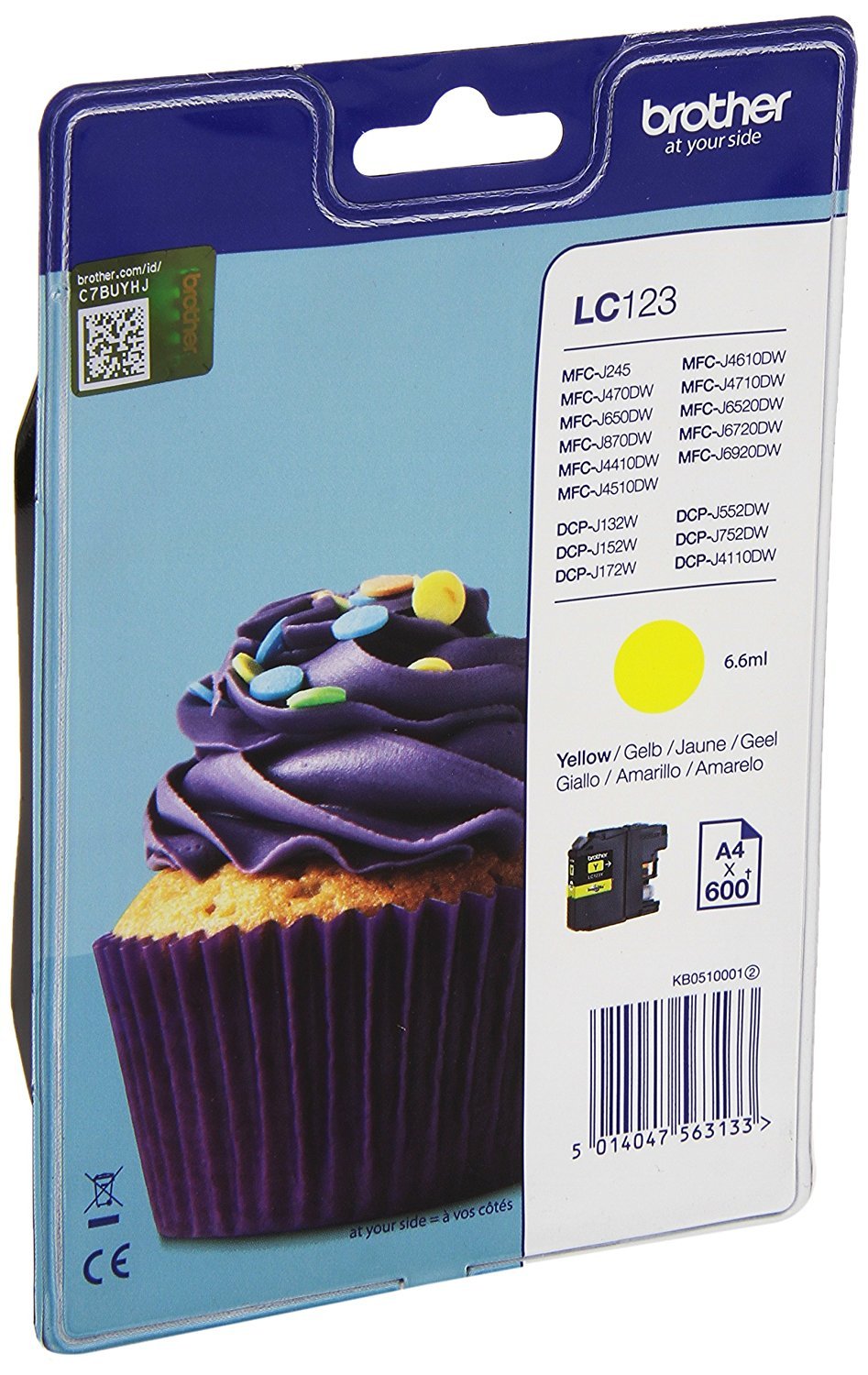Brother LC-123YBP LC-123 Ink Cartridge Standard Capacity 600 Page Blister Yellow
