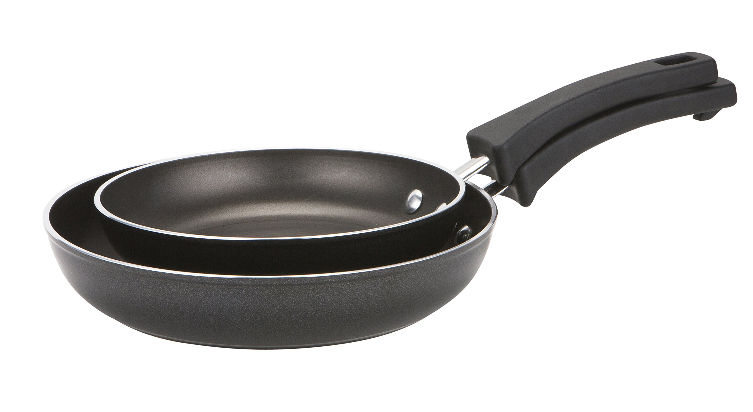 Prestige Kitchen Hacks 20 cm and 24 cm Twin Pack Nesting Frypans, Aluminium, Black