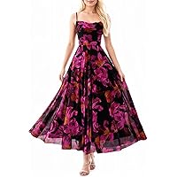 BTFBM Women Summer Floral Maxi Dresses Elegant Spaghetti Strap Dress  Printed Party Dress Beach Long Dresses(Floral Black Red,Small) at Amazon  Women's Clothing store
