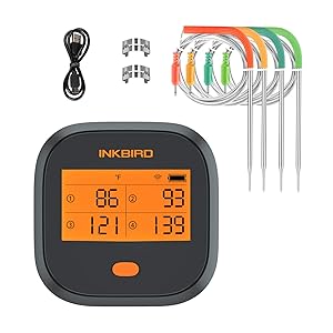 Inkbird WiFi Meat Grill Thermometer, Wireless BBQ Thermometer with Rechargeable, Calibration, 4 Colored Probes, LCD Screen, Remote Digital Cooking Food Grill Thermometer