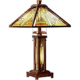 Capulina Tiffany Lamp Stained Glass Table Lamp 3-Light 15X15X26 Inches Amber Brown Wooden Base Tiffany Style Desk Lamp with N