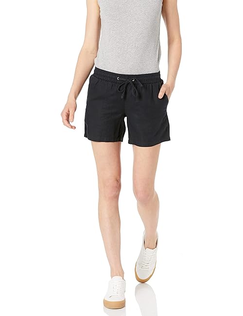 Amazon Essentials Women's 5" Inseam Drawstring Linen Blend Shorts (Available in Plus Size), Black, Medium