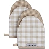 KitchenAid Gingham Mini Oven Mitt 2-Pack Set, Milkshake Tan, 5.5"x8"