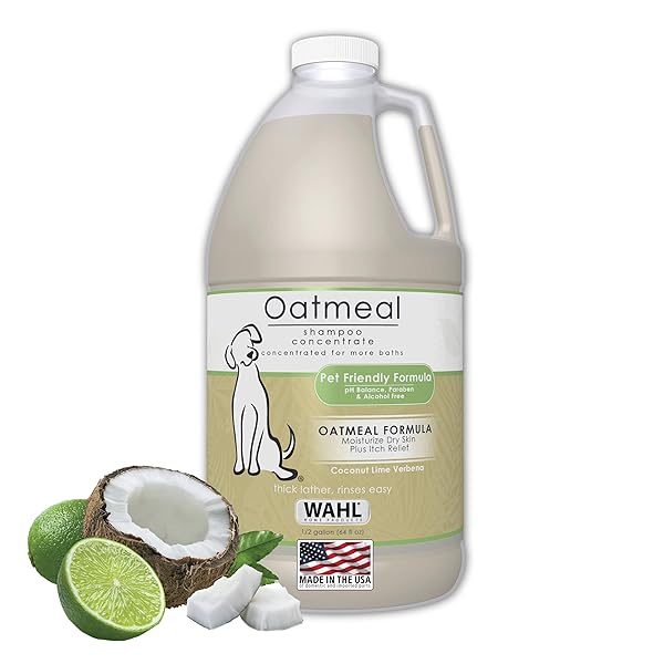 WAHL USA DRY SKIN & ITCH RELIEF PET SHAMPOO FOR DOGS – OATMEAL FORMULA WITH COCONUT LIME VERBENA – 64 OZ – MODEL 821004-050