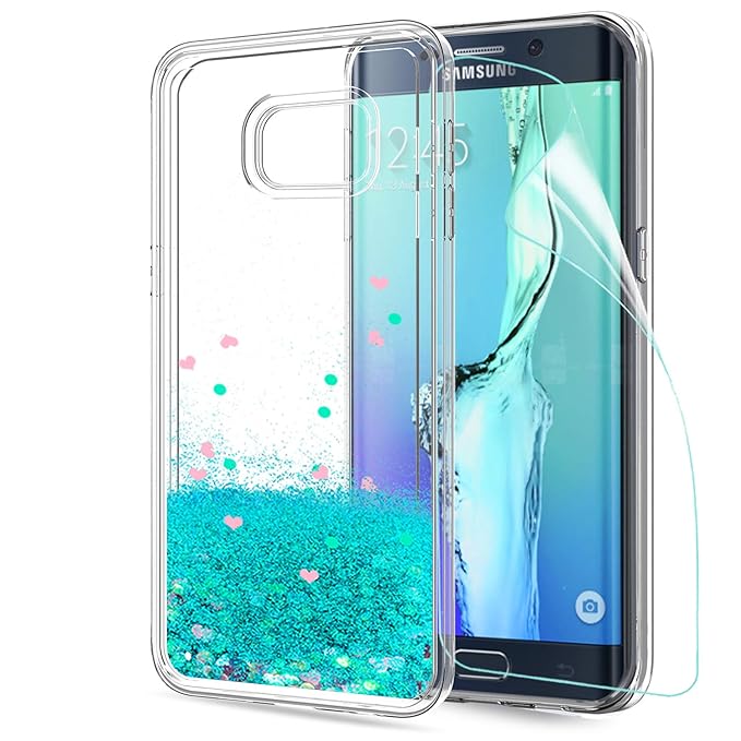 LeYi Hülle Galaxy S6 Edge Plus Glitzer Handyhülle mit HD Folie Schutzfolie,Cover TPU Bumper Silikon Treibsand Clear Schutzhül
