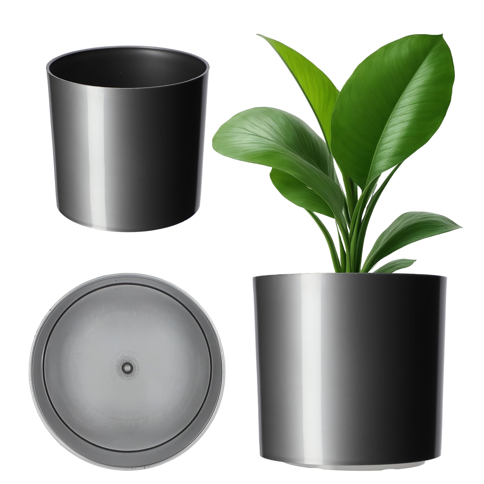 KADAX Plastic Flower Pot, 13 Colours, Shiny Cylindrical Pot, Herb Pot, Flower Vase, Planter, Plant Pot (Diameter 12.7 cm, Silver)