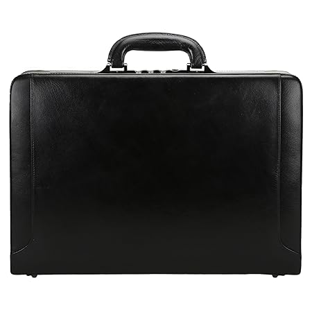 Charpe Black Leather Expandable Attache Brief Case Hard Sided with Combination Locks