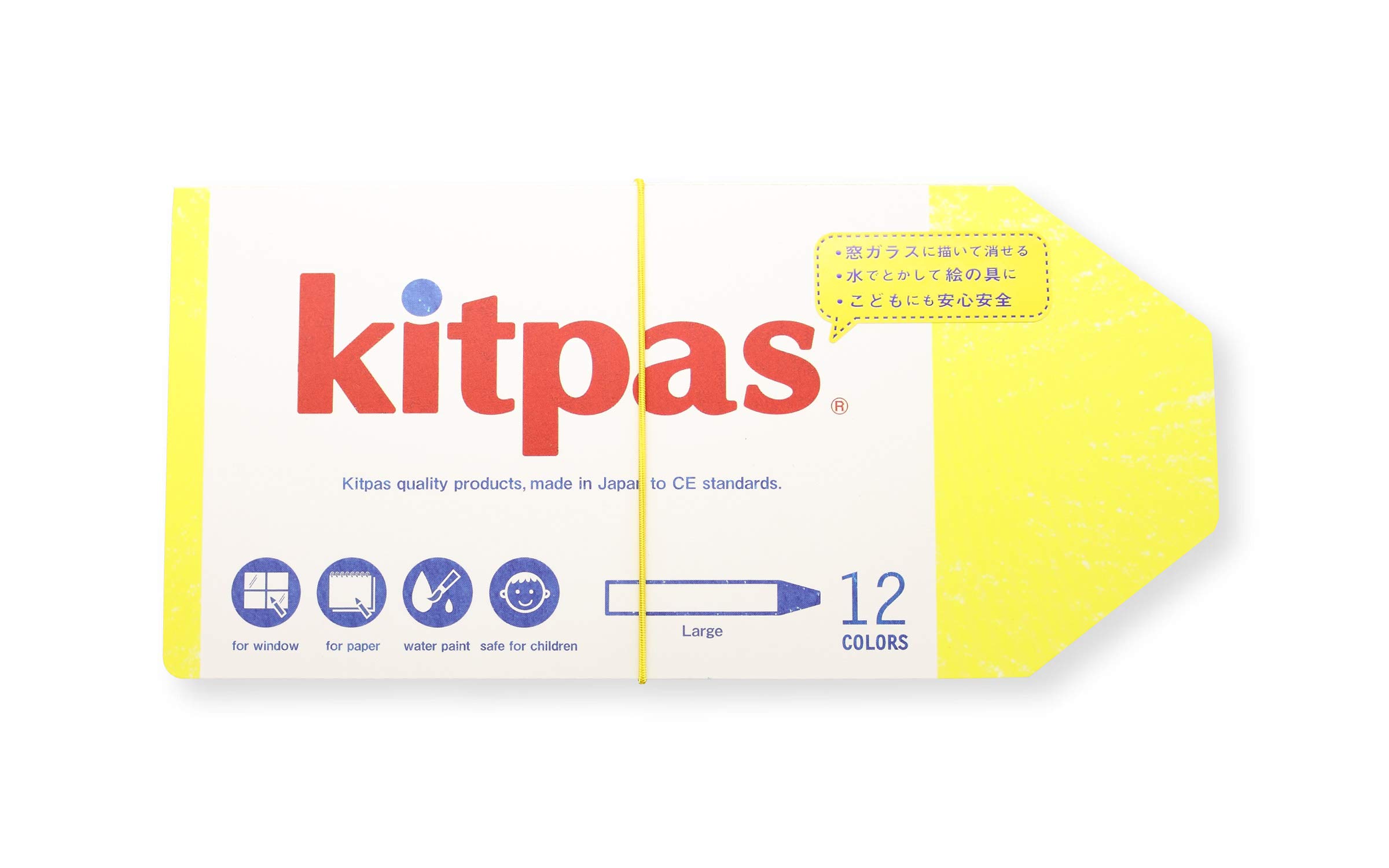 Kitpas Crayon Large 12 Colours - Bright, Bold Crayons for Almost any Surface including Paper, Glass and Mirrors, Blue/Green/Red/White/Yellow