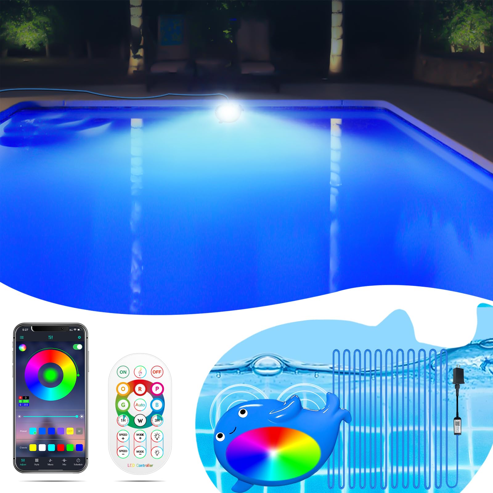 Photo 1 of MATICOD LED Pool Lights for Above Ground Pools, 18W|12V Color Changing with Smart APP Remote Control, IP68 Waterproof Underwater Lights for Inground Pool