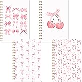 CNhoqc Pink Spiral Journal Notebook - 4 Pcs A5 Pink Watercolor Coquette Bow Cherry College Ruled Lined Pages Hardcover Spiral Bound Journal Subject Notebook Work School Note Taking Removable Dividers