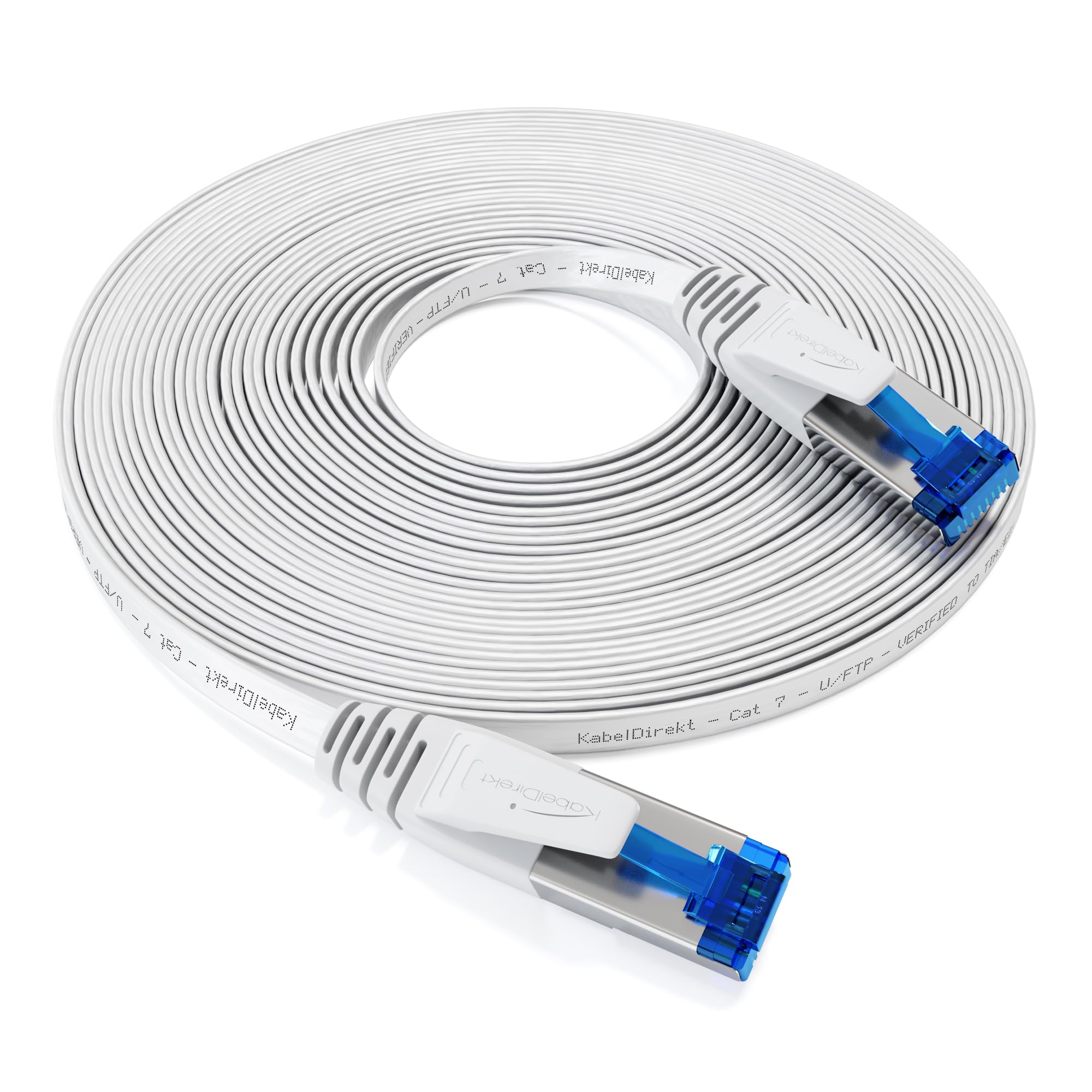 Flat Cat 7 Ethernet cable with break-proof design, internet/LAN cable – 7.5m (10Gbps maximum fibre optic speed, highly flexible & suitable for permanent installation, RJ45, white) – by CableDirect — image 1