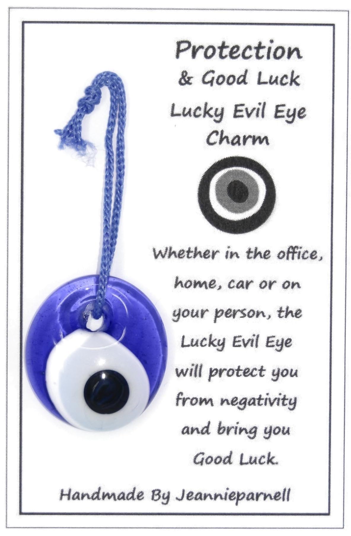 Jeannieparnell Z191 Carded Lucky Evil Eye Nazar Boncuk Hanging Charm - Good Luck & Protection Handmade Unique Gift