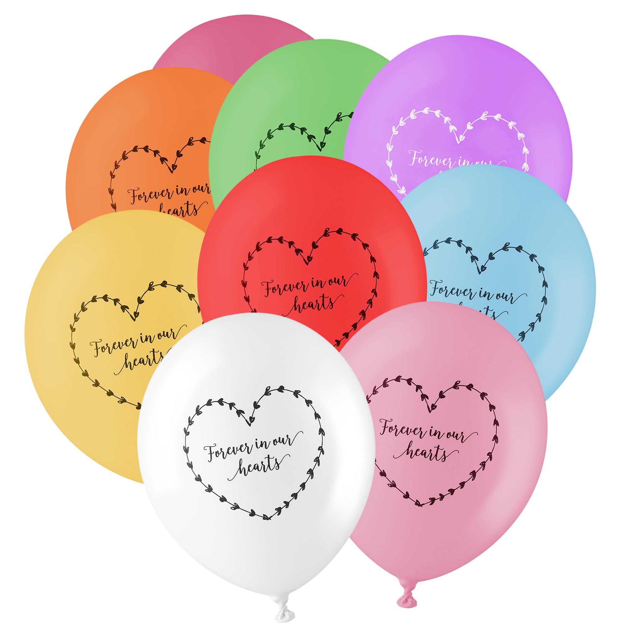 ANGEL & DOVE 25 Rainbow Funeral Balloons 'Forever In Our Hearts' - Biodegradable, for Memorial, Remembrance, Celebration of Life