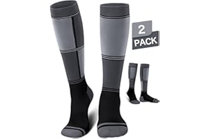Reamphy 2 Pairs Ski Socks for Men Women - Warm Thermal Over-the-Calf Long Snow Socks for Snowboarding, Hiking, Hunting