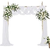 VACVELT White Chiffon Wedding Arch Draping Fabric, 1 Panel 30" x 20ft | Wrinkle-Free Material, Silky Soft Touch, Sheer Elegant Look, Multi-Use Backdrop &amp; Table Decor, Machine Washable, Reusable