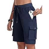 MoFiz Women's 10" Hiking Cargo Shorts Lightweight Quick Dry Outdoor Running Athletic Short Summer Travel Loose 6 Pockets