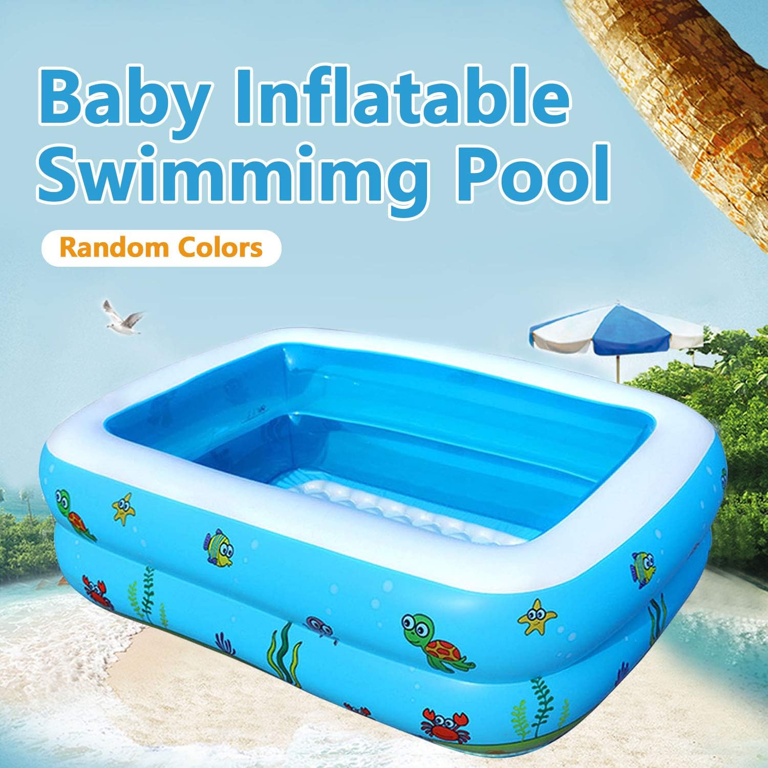 Winthai Inflatable Pool with Slide, Kids Family Inflatable Pool for 2-3 Children Boys Girls Indoor Outdoor Summer Party Supplies 43x35x16inch