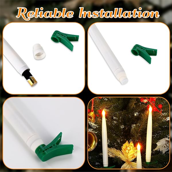 BAQULER 48 PACK LED WINDOW CANDLES WITH CLIPS, FLAMELESS 3D WICK BATTERY OPERATED CANDLE STICKS LED TAPER CANDLES SET FOR EASTER WEDDING WINDOW CHANDELIERS PARTY DECORATION