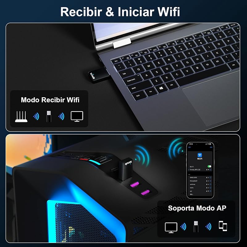 Tenda AX900 Wi-FI 6 Dongle Wi-FI - Adaptador USB Wireless Dual Band para PC / Desktop / Laptop - Tamanho Mini - Plug & Play - USB2.0 - Modo Suave Ap - Compatível com Windows 7/10/11/Linux