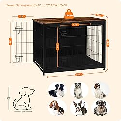 DWANTON Dog Crate Furniture with Cushion, Wooden