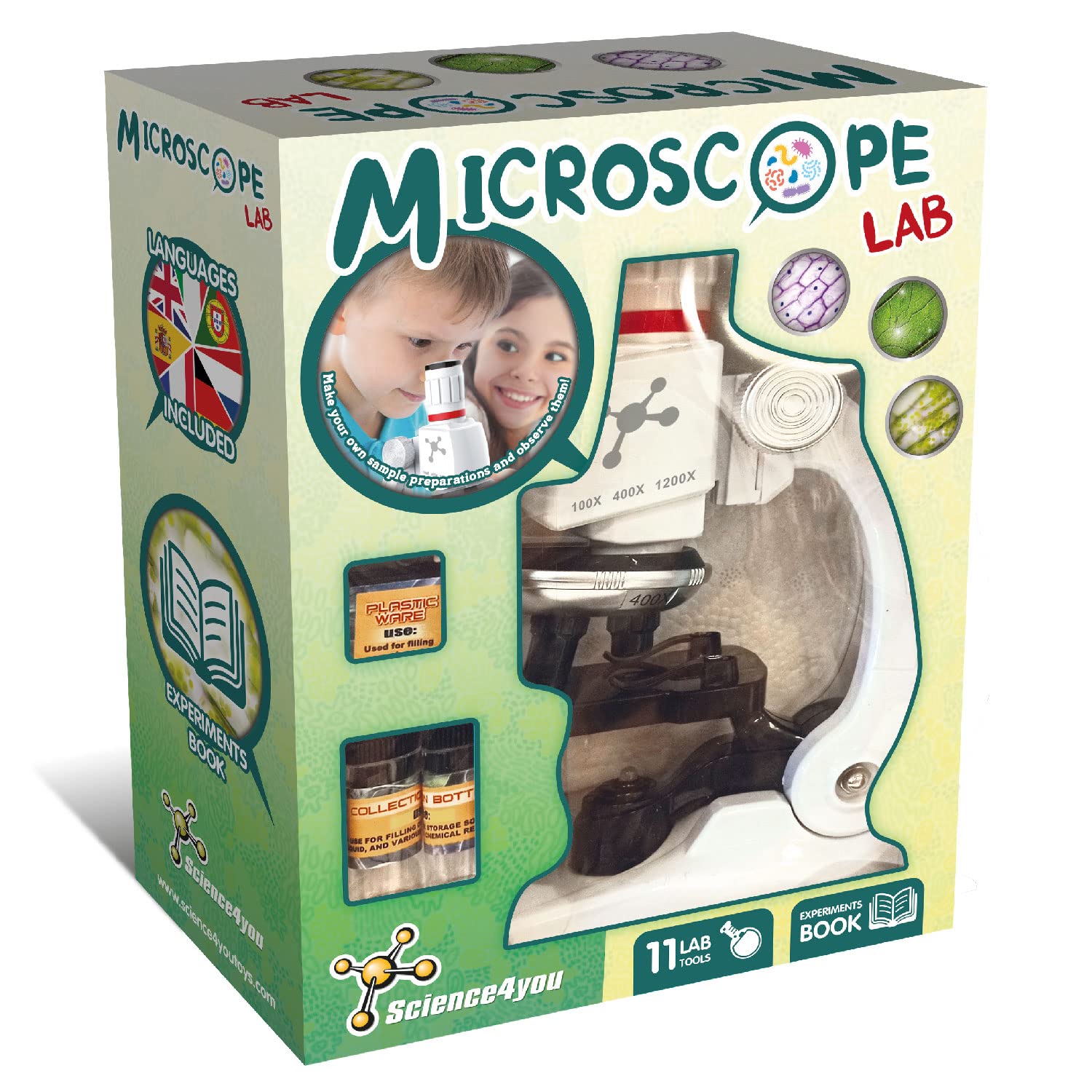 Science4you Microscope Lab for Kids - Microscope for Children + Manual with Experiments + 11 Lab Tools, Science Kit and Gift for Kids 6 7 8 9 10 11 12+ Year olds