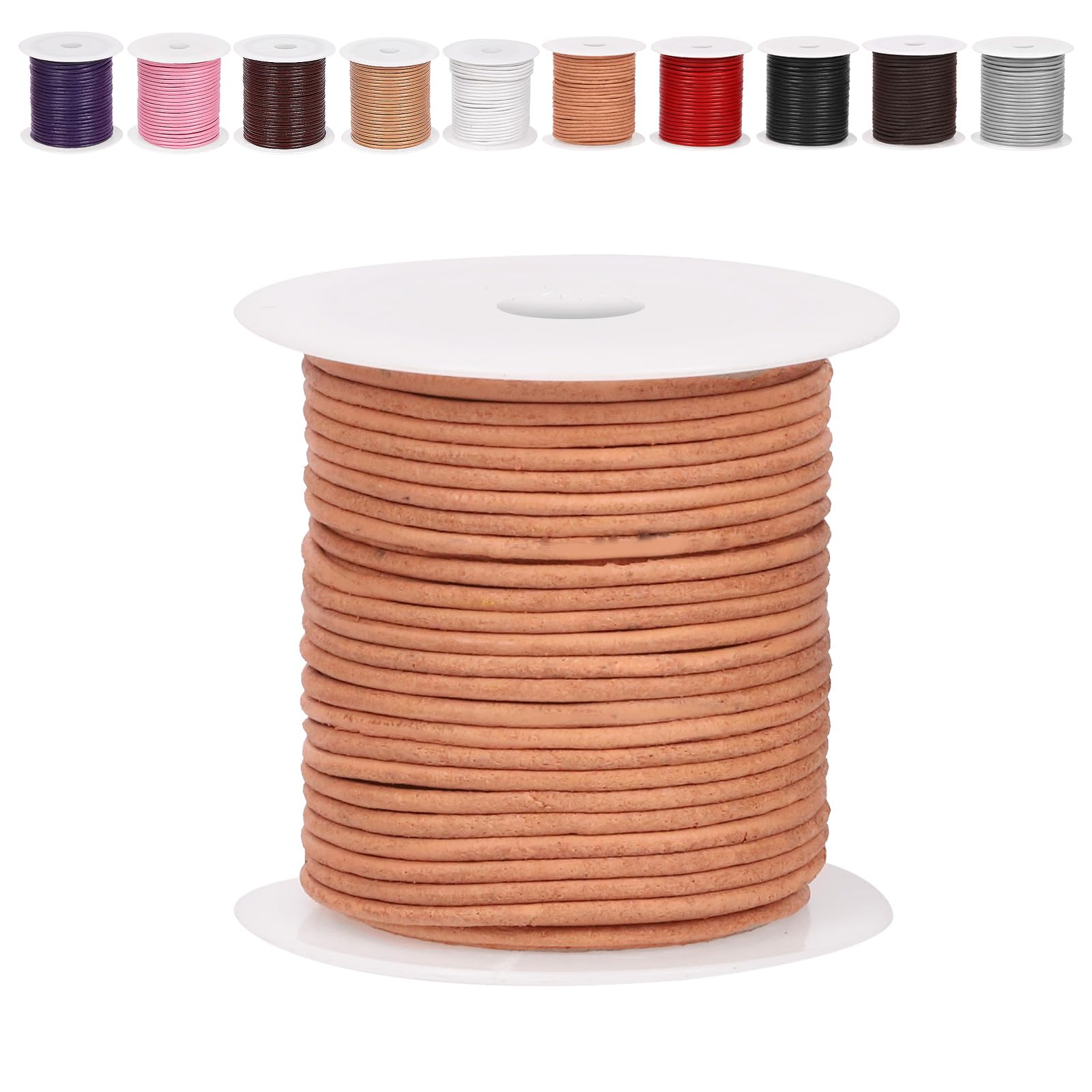 Mardatt Round Leather String Cords, 11 Yards 10 Meter Genuine Leather Cord String Cord Rope Natural Rawhide Rope for Necklace Bracelets Jewelry Making (2mm, Natural)