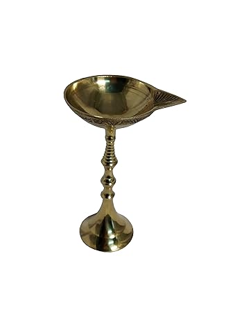MOZO HUB Brass Golden Stand Diya 15 cm