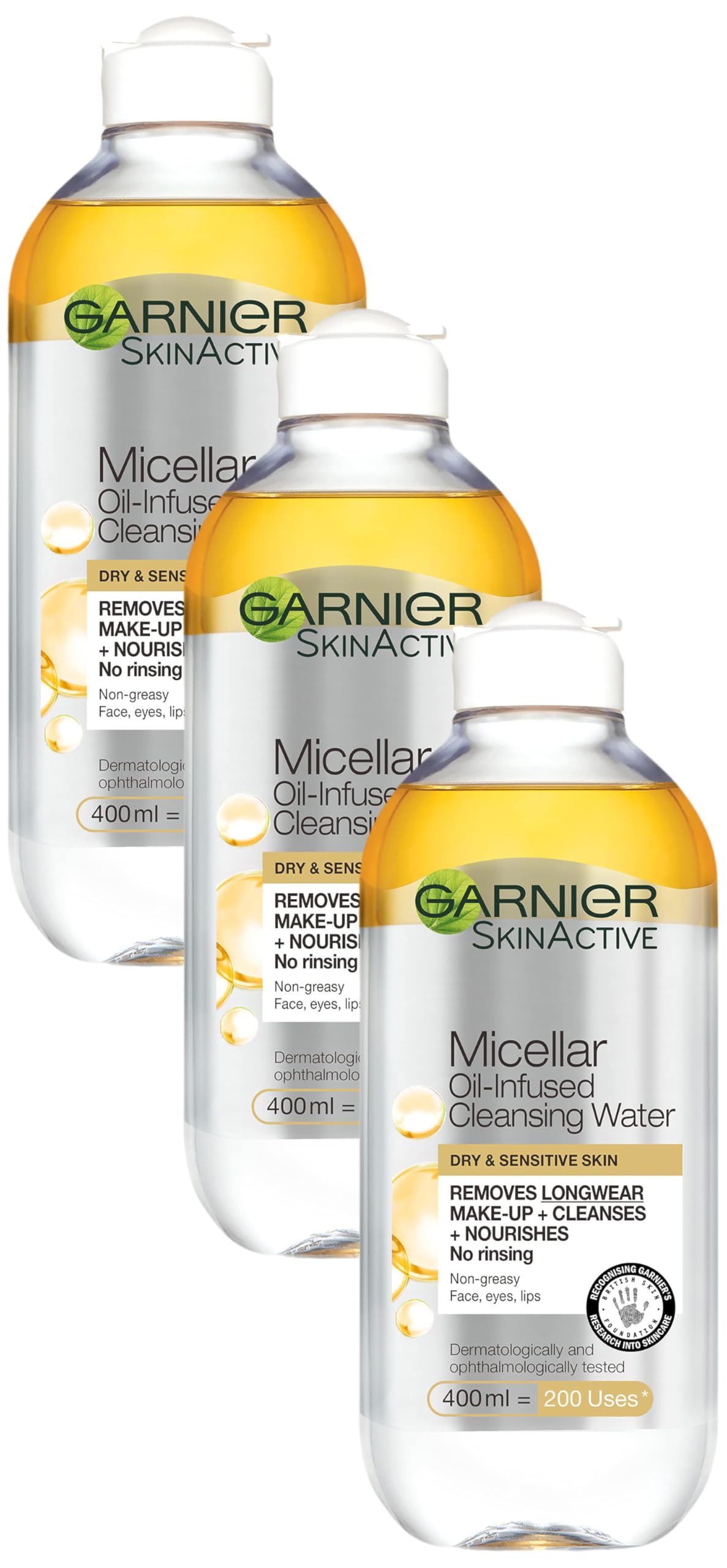 Garnier Micellar Cleansing Water, Oil-Infused, 400ml (Packing May Vary). (Pack of 3)
