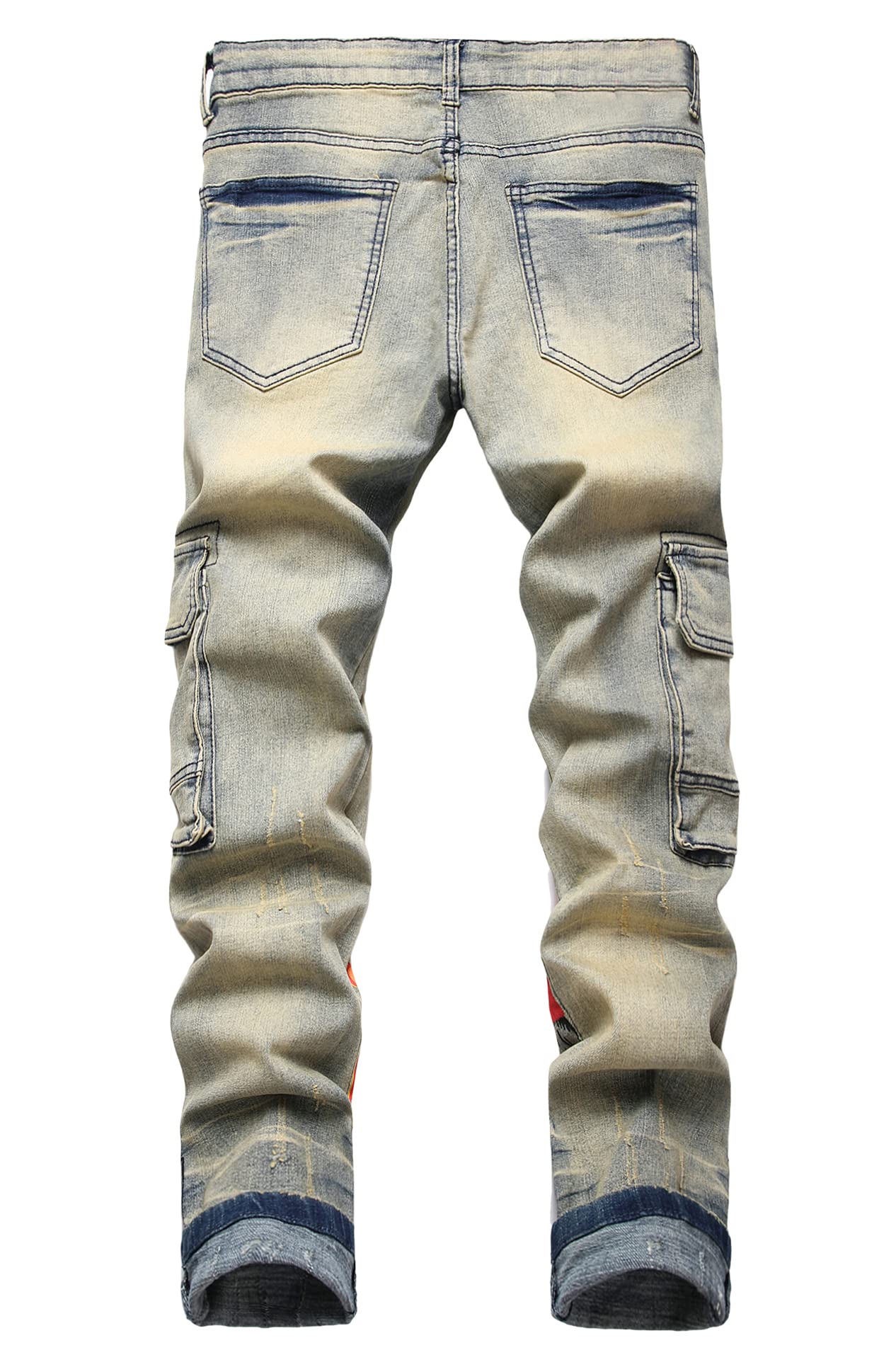 Baylvn Men's Designer Straight Slim Fit Patchwork Jeans Comfort Skinny Biker Denim Pants