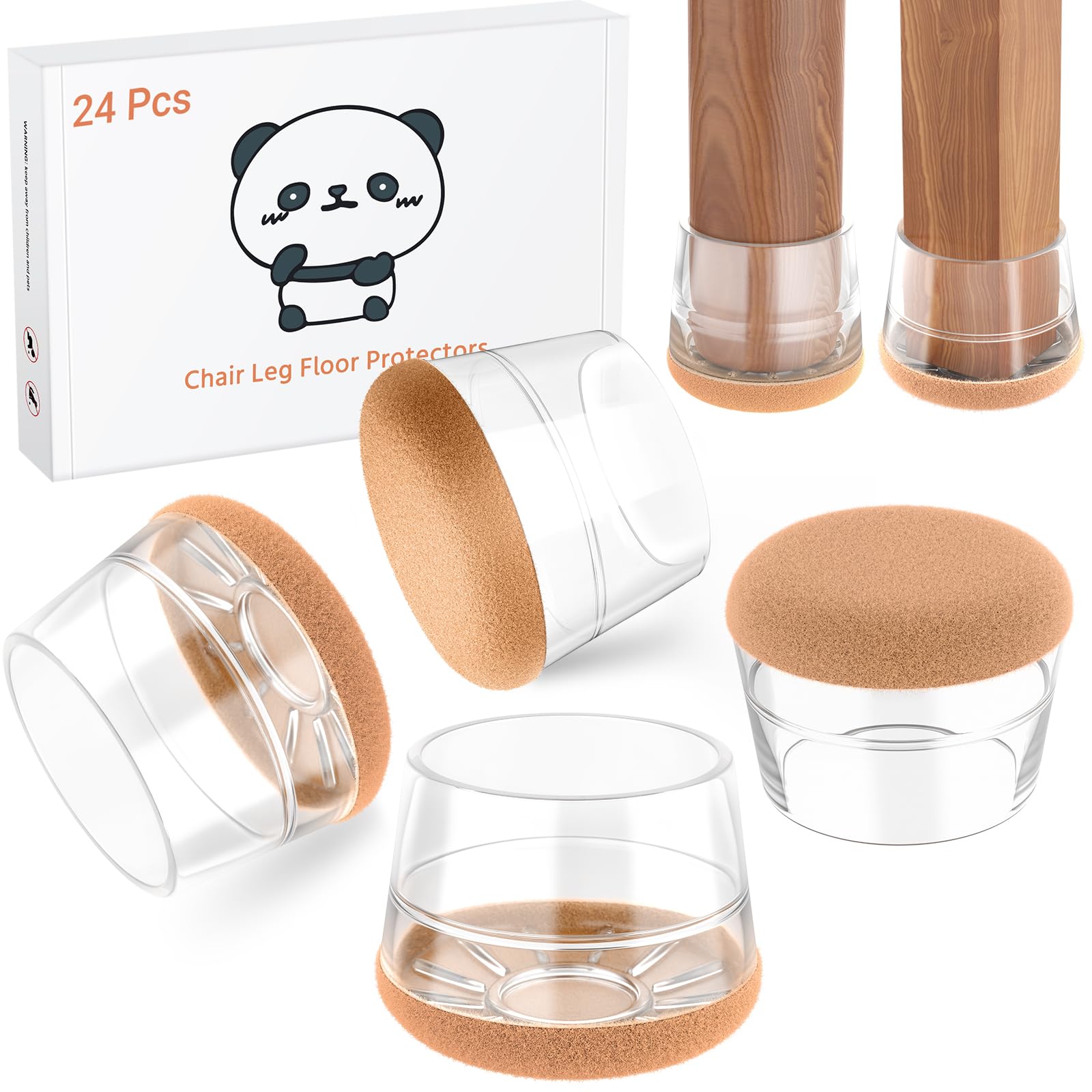 Meldel Chair Leg Floor Protectors Large Size 24PCS - Furniture Felt Silicone Integrated Chair Foot Covers/Clear-Transparent/Rubber - Protect Floors from Scratches,Reduce Noise