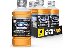 Pedialyte AdvancedCare Plus Electrolyte Solution, Orange Breeze, Hydration Drink Has PreActiv Prebiotics, 1 Liter, Pack of 4