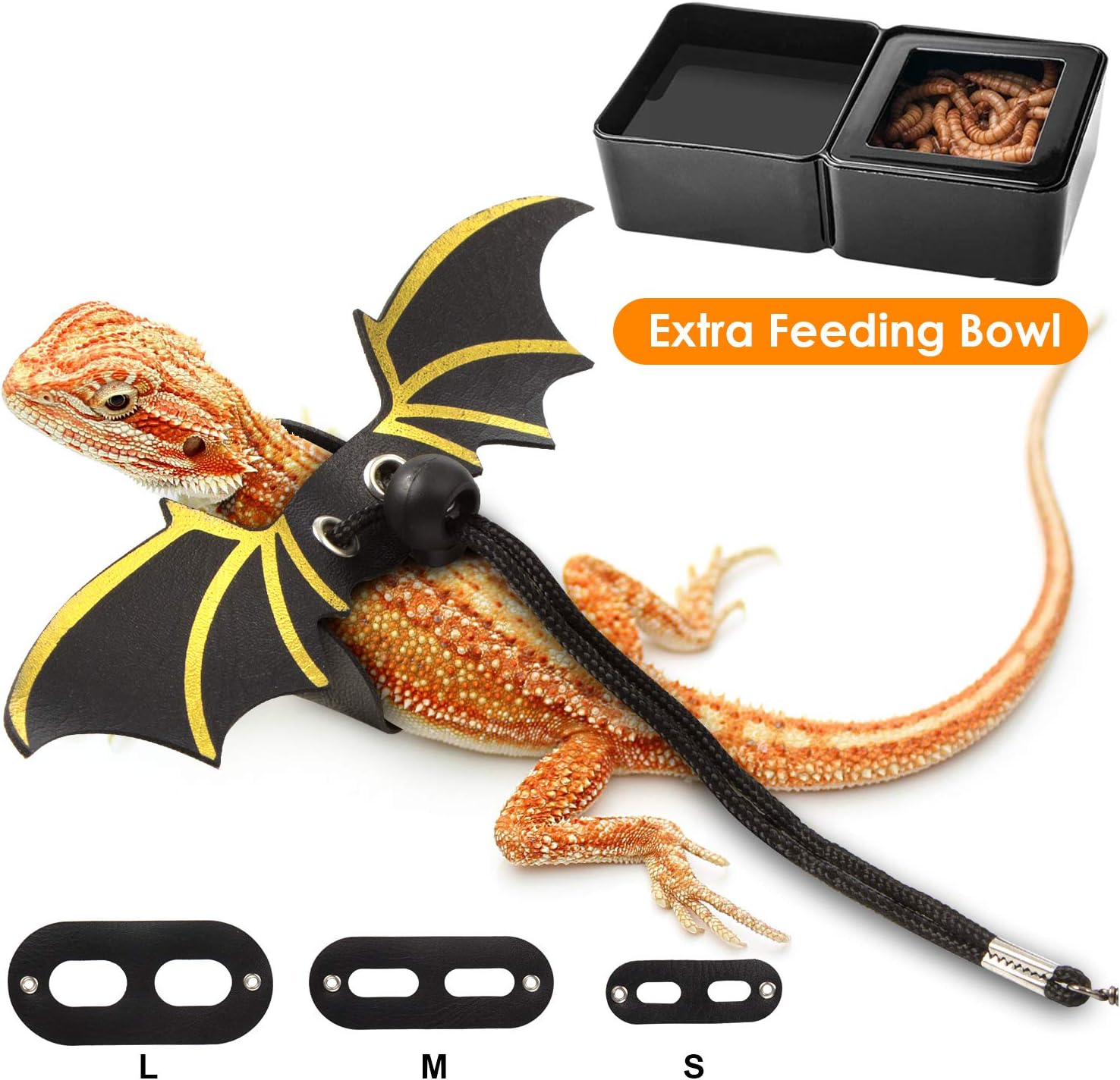 BELLISSI Lizard Leash with Wings Bearded Dragon Leash 3 Pack Reptile Harness Adjustable Leopard Gecko Leash Accessories Supplies with Extra Feeding Bowl for Lizard