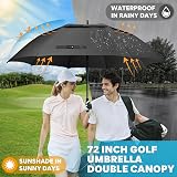ZOMAKE 72in Golf Umbrella Windproof Rainproof Double Canopy Black view 3
