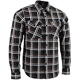 Milwaukee Leather MNG11643 Men's Flannel Plaid Brown Black and White Long Sleeve Cotton Button Down Shirt