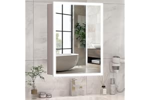 Logimiz 56 x 41 cm Pre-Installed Bathroom Led Medicine Cabinet with Mirror, Medicine Cabinet with Lights and 3 Storage, Wall 
