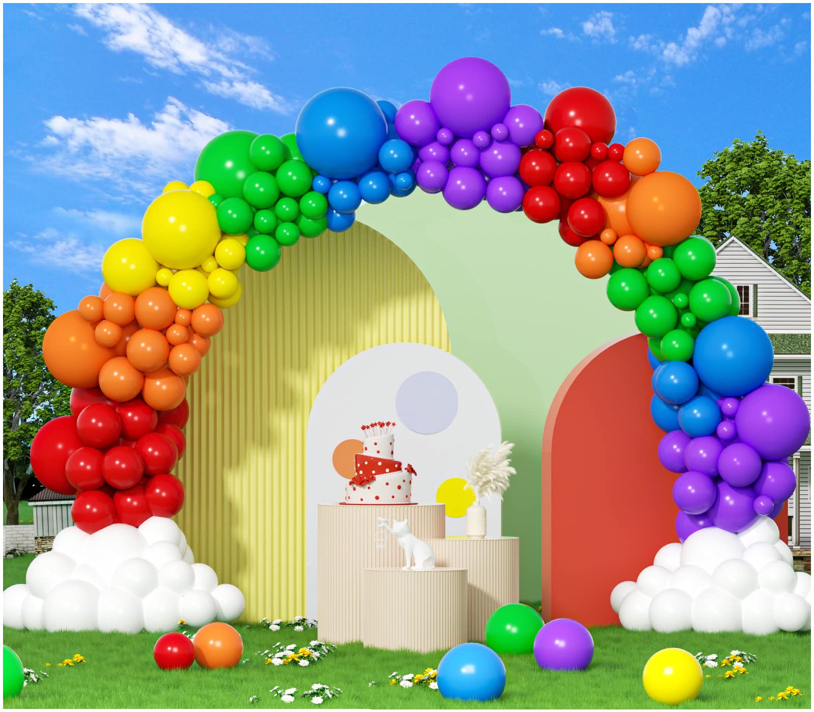 Photo 1 of 412pcs Rainbow Balloon Arch Kit Assorted Colors 18 12 10 5 Inch, Different Sizes Matte Latex Colorful Balloons for Baby Shower Birthday Wedding Party Decorations