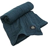 HIORIE Japanese Blanket, 8-Layered Gauze Twin Size, 100% Cotton, Lightweight Soft Breathable Blanket, All Season, Machine Washable, Navy, 58x79inches