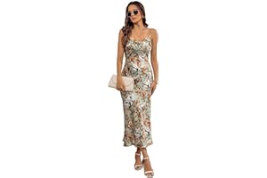SITELUOYG Women's Spaghetti Strap Midi Satin Silk Dresses Slip Cowl Neck Party Cocktail Evening Sexy Dress