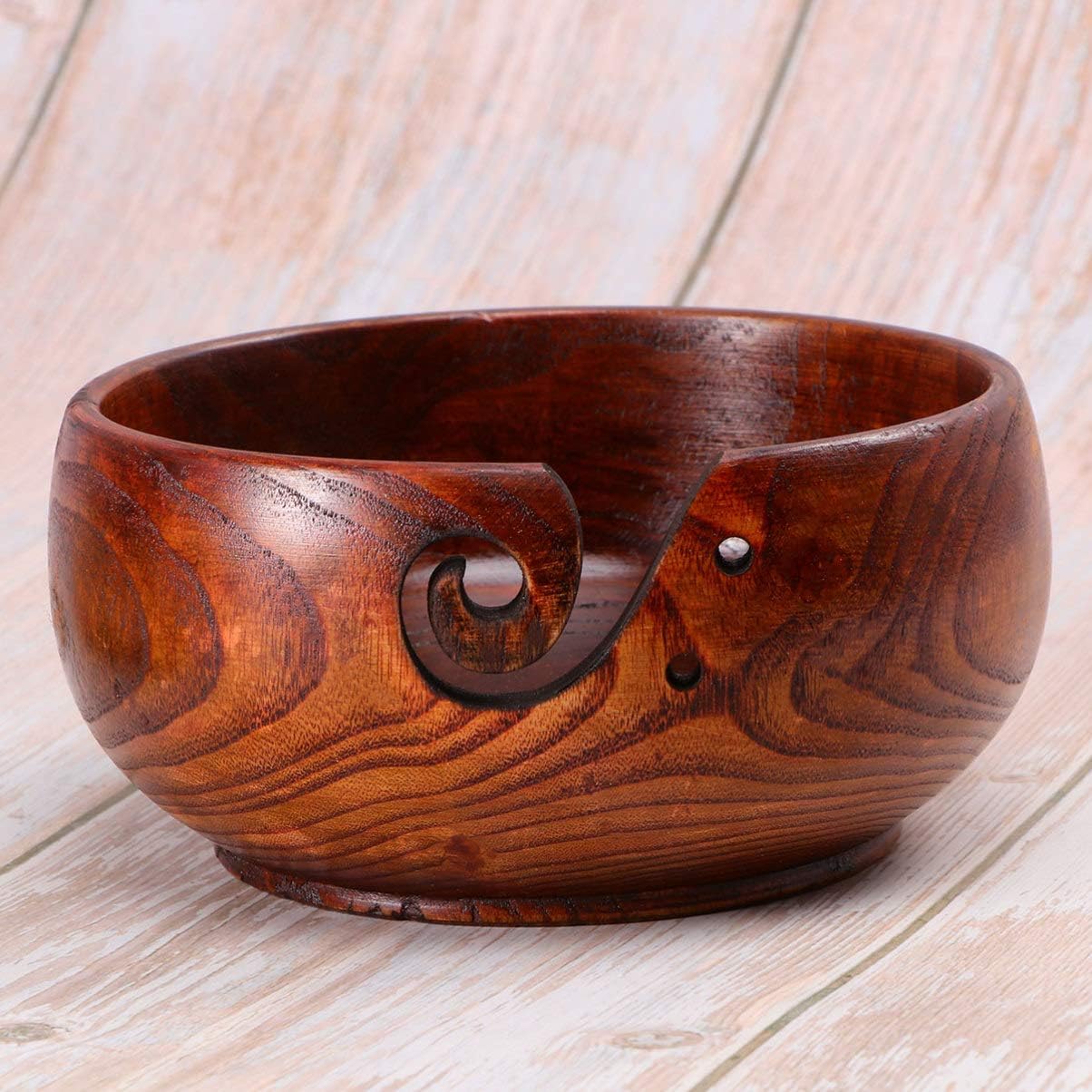 Wood Yarn Bowl Storage Non Slip Crochet Organizer Smooth Swirl Wool Sekin Knitting Accessory (Random Plane Bottle and Convex Bottle) - Image 4