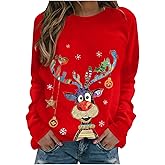 Kdemeng Female Elk Print Sweatshirt Cartoons Long Sleeve Christmas Hoodies for Women