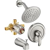 FROPO Tub Shower Faucet Set with Valve, 6-Inch Shower Head and Handle Set Brushed Nickel, Single-Handle Tub and Shower Trim K