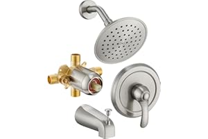 FROPO Tub Shower Faucet Set with Valve, 6-Inch Shower Head and Handle Set Brushed Nickel, Single-Handle Tub and Shower Trim K