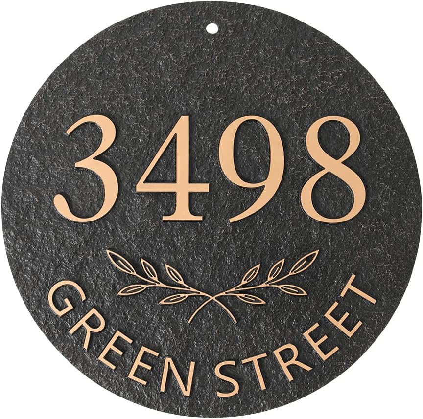 Plaques & Wall Art - Address Plaque Metal - (11''x 11'')Personalized Address Sign,House Number Sign Plaque,House Address Numbers for Outside House,Apartment,Store,Garage,Drive Way,Street Outdoor,Display Your Address & Numbers Decorative Round