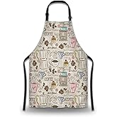 Olikked Retro Apron for Women Coffee Set Patterns Mans Aprons for Grilling for Kitchen Cooking Restaurant BBQ Painting Crafting Gardening 27” (W) x 31” (H), Waterproof Aprons