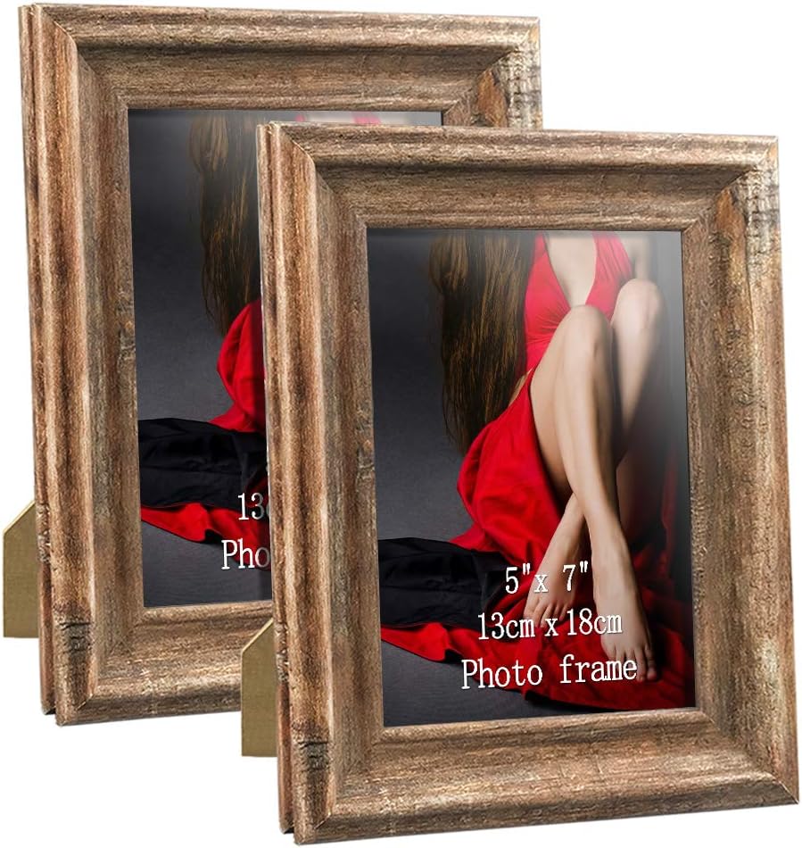 Calenzana 5x7 Picture Frames Rustic Distressed Photo Frame 5 x 7 Set, Wall Hanging and Tabletop, 2 Pack, Brown