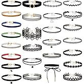 K&Q 27 PCS Choker Necklace Set - Classic Stretch Colorful Gothic Collar Tattoo And Black Layered Cute Lace Velvet Choker Necklace